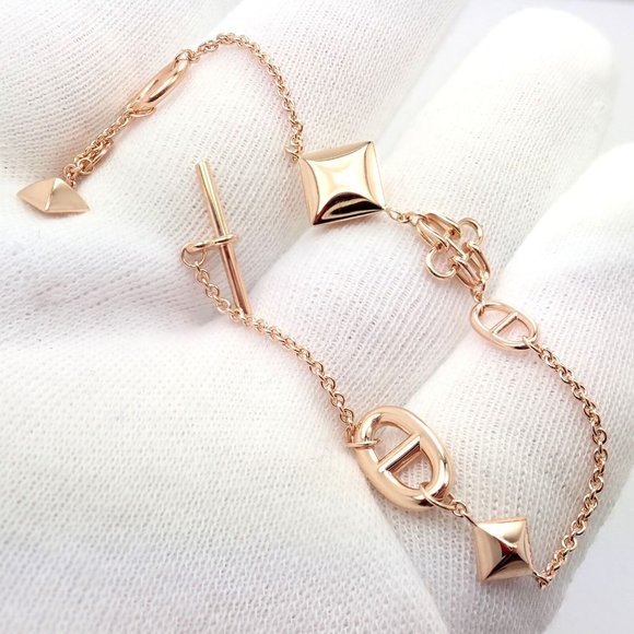 Authentic! Hermes 18k Rose Gold Signature Iconic Logos Link Toggle Bracelet - Picture 7 of 9